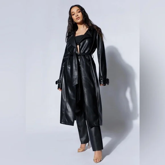 Meshki Jackets Coats Meshki Isla Pu Leather Trench Coat